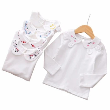 

1-7 Years Children Clothes Pater Pan Collar Baby Long Sleeve T-shirt Girls Cotton White Bottoming Shirt for Kids Spring Clothing