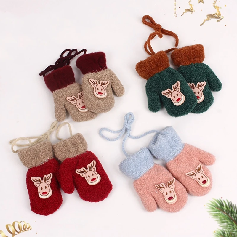 Plush Warm Gloves Elk Toddler Winter Gloves Soft Cartoon Full Finger Lined Fluffy Warm Glove Christmas Mittens G99C