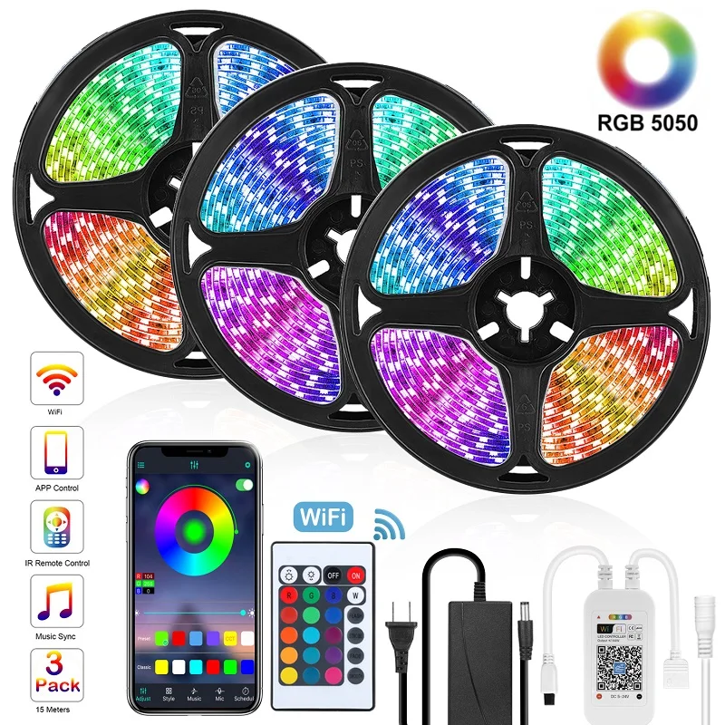

Goodland RGB LED Strip Light 12V LED Lights Strip Ribbon RGB Tape Flexible Diode Tape with WiFi for Room TV Backlight Bluetooth