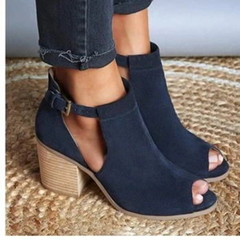 

2020 Woman Summernew Sandals Concise High Square Heels Peep Toe Fashion Casual Buckle Strap