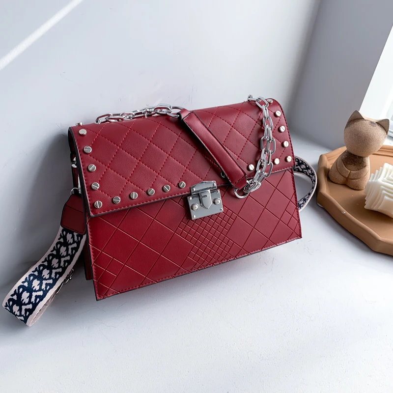 

Women's Designer Luxury Handbags 2020 New Quality Rivets Shoulder Messenger Bag Thread Ladies Hand Bags Purse Bolsa Sac Femme