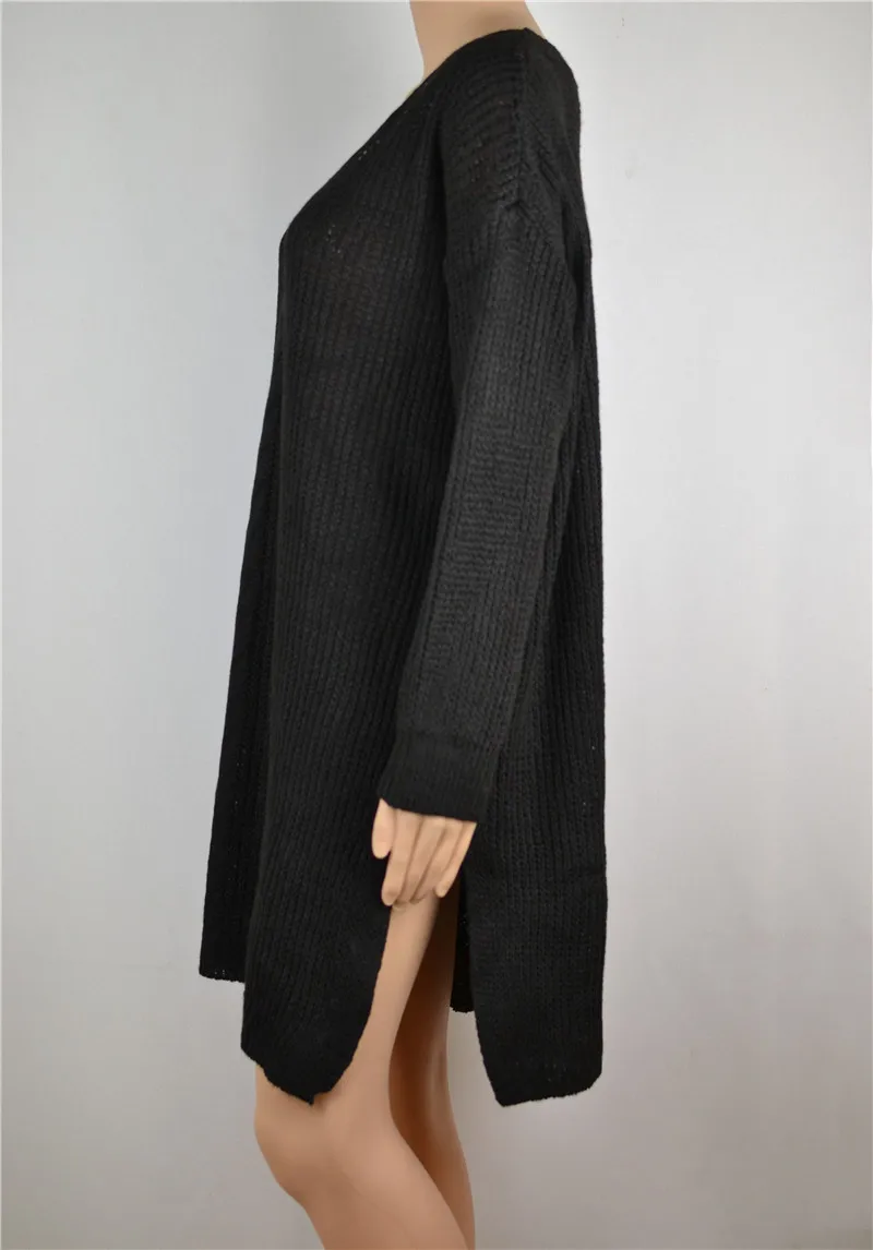 YELITE Женский трикотажный свитер сплит длинный рукав свободный свитер вязаный женский топ пуловер зимний вязаный джемпер негабаритный