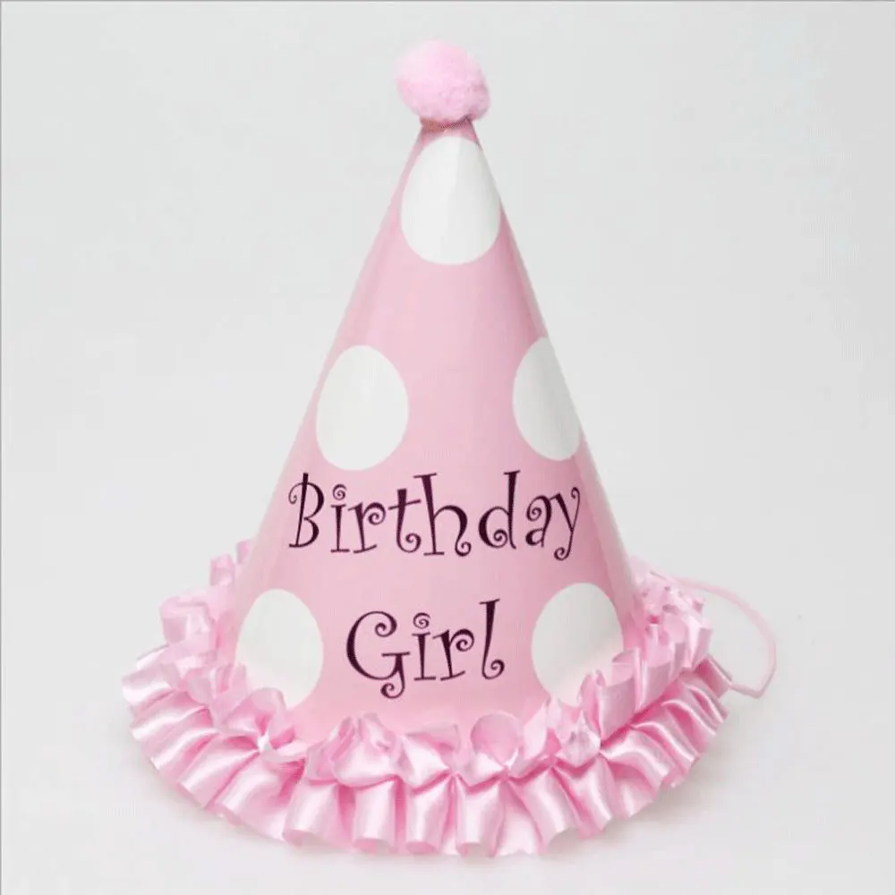 1 шт. детская Радужная шляпа на день рождения, украшение в виде короны, бумажная шапка с рисунком, яркая Праздничная шапка на день рождения - Цвет: Dot lace pink