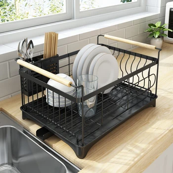 

201 Stainless Steel Paint Dish Drain Rack Storage Drying Stand Rack for Kitchen Kitchen Storage & Organization- Black Type A