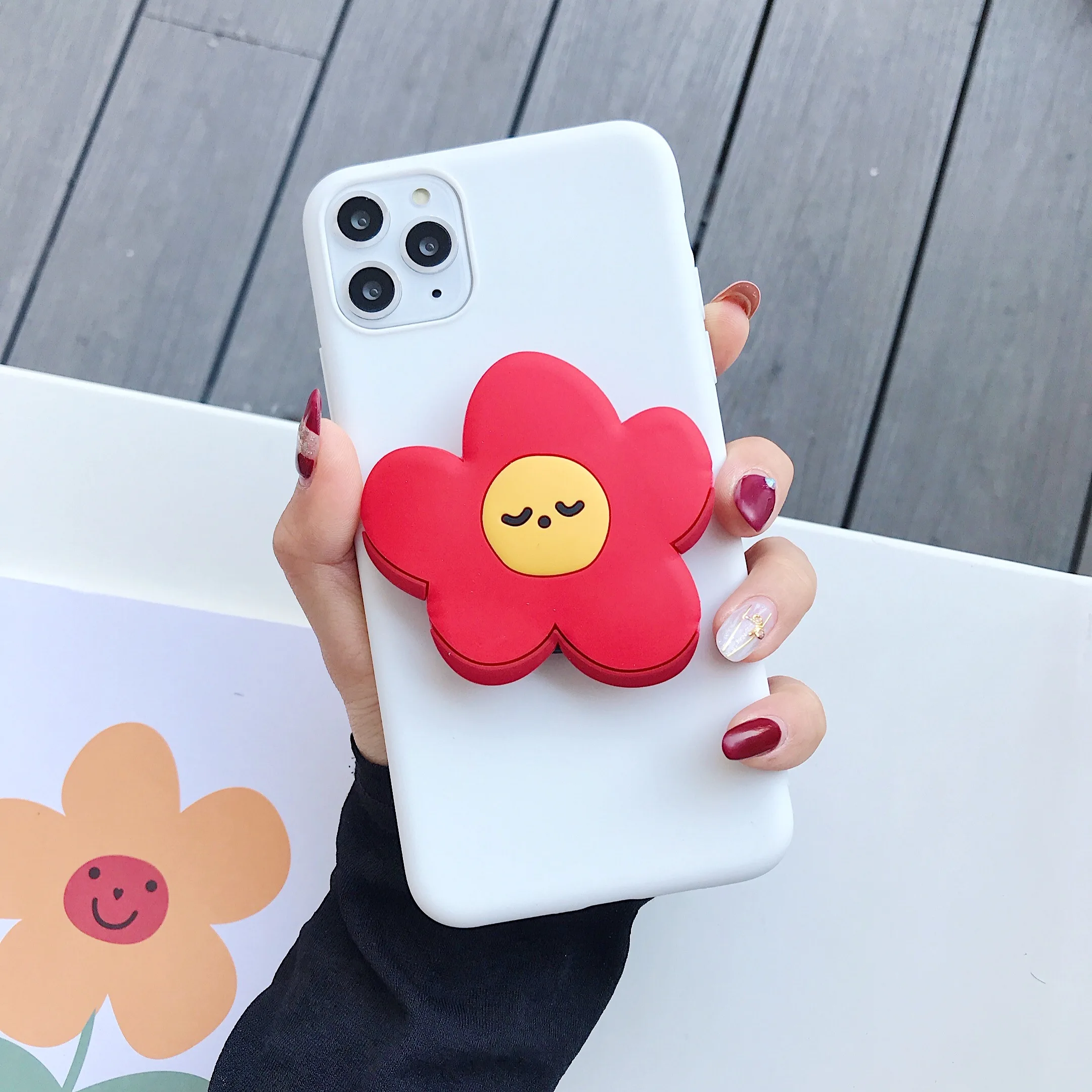White 3D цветок держатель для мобильного телефона чехол для Xiaomi Redmi 5 Plus/6 6A 7A Y3 Y2 Y1 S2 Note 4 4X5 5A 6 7 K20 Pro милая мягкая ТПУ Подставка Крышка - Цвет: White