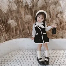 Осенне-зимний стиль детской одежды; Детский свитер в Корейском стиле; изящное платье-жилет для девочек