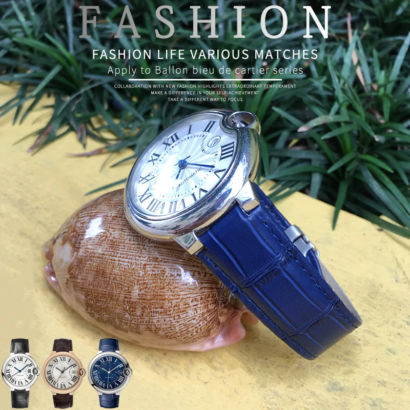 14/16/18/20/22mm Italian Cowhide Watch Strap Black Brown Folding Buckle Leather Watchband Suitable for Cartier Watch for Men