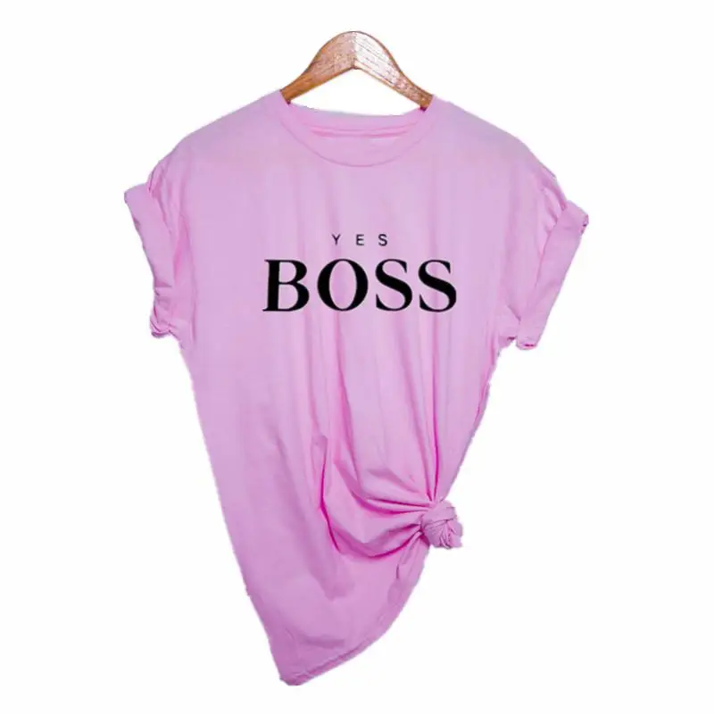 Yes футболка с надписью Boss, женская футболка с коротким рукавом и круглым вырезом, свободная футболка, летняя женская футболка, топы, Camisetas Mujer