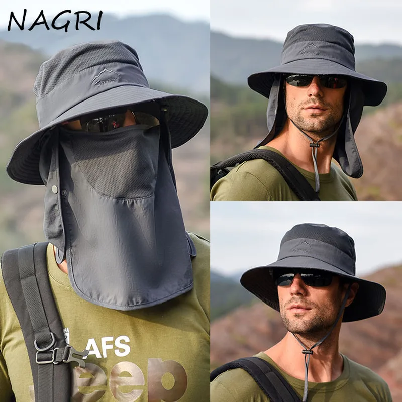 

Summer Sun Protection Fisherman Cap Quick Dryng WithFace Neck Protection Outdoor Fishing Hat Removable Three-use Men Visor Hat