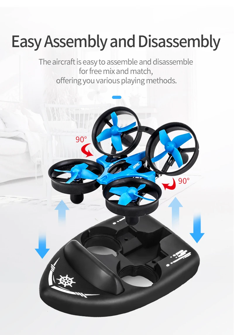 JJRC H36F 2,4G автомобиль Дрон лодка 3в1 многофункциональные игрушки с дистанционным управлением с безголовым режимом 3D переворачивания и классный светильник