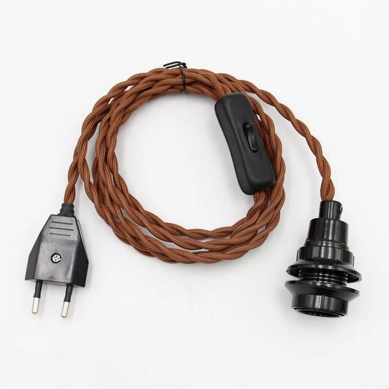 EU Plug Vintage Power Cords With Line Switch and E14 Bulb Light Socket Twisted Wire Cord With Lamp Holder lamp holder,power cords