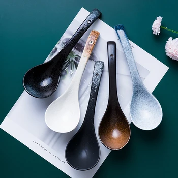 

Japanese Style Ceramics Spoon Handmade Soup Spoon Long Handle Porridge Cornmeal Tableware Kitchen Utensils Accessories ZL377