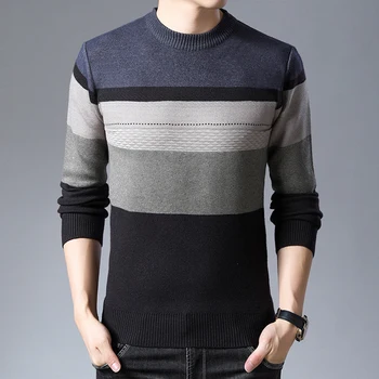 

Mens Knit Tops Sweater Pullover Basic O Neck for Autumn Winter Striped Fashion Casual BO24441226