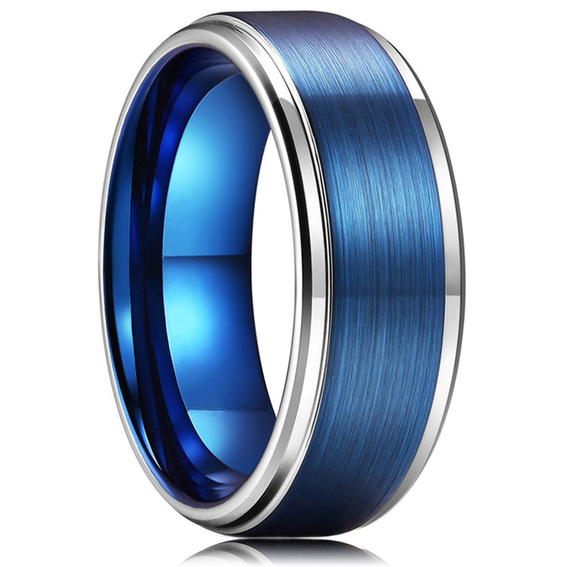 Men Thin Blue Line Black Stainless steel Ring Koa Wood And Abalone Shell Inlay Red Meteorite Ring Arrow Men Wedding Band