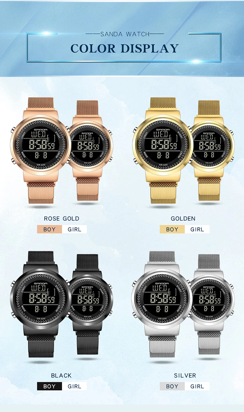 2020 Sanda Brand Lover Watches Men Women Fashion Couple Dress Digital Sport Male Clock Waterproof Gold Watch Relogio Masculino