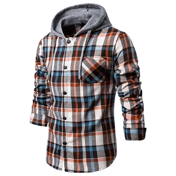 

Men's Loose Plaid Shirt 2020 new Spring Men Long Sleeve Hooded Shirts Streetwear Hip Hop print Male Casual Shirt Tops Blouse