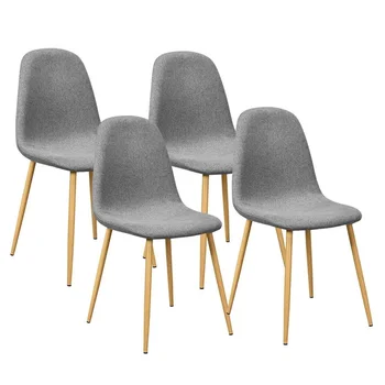 

Set of 4 Modern Nordic Gray Soft Non-woven Accent Dining Chairs Kitchen Room Furniture Home Decoration HW60904