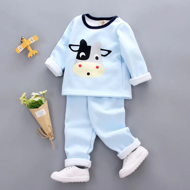XS069-Blue Одежда для маленьких девочек; зимняя теплая одежда для малышей; комплект одежды для маленьких мальчиков; детская одежда из двух предметов; детский спортивный костюм; одежда для малышей - Цвет: XS069-Blue
