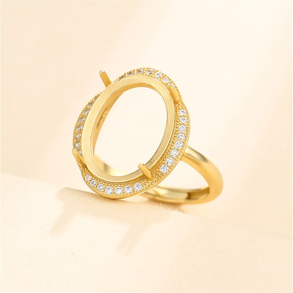 Ring Blank for 6x8mm/7x9mm/8x10mm/10x12mm/12x16mm/15x20mm Oval Cabochons Ring Setting Gold Plated 925 Silver Zircon Adjustable