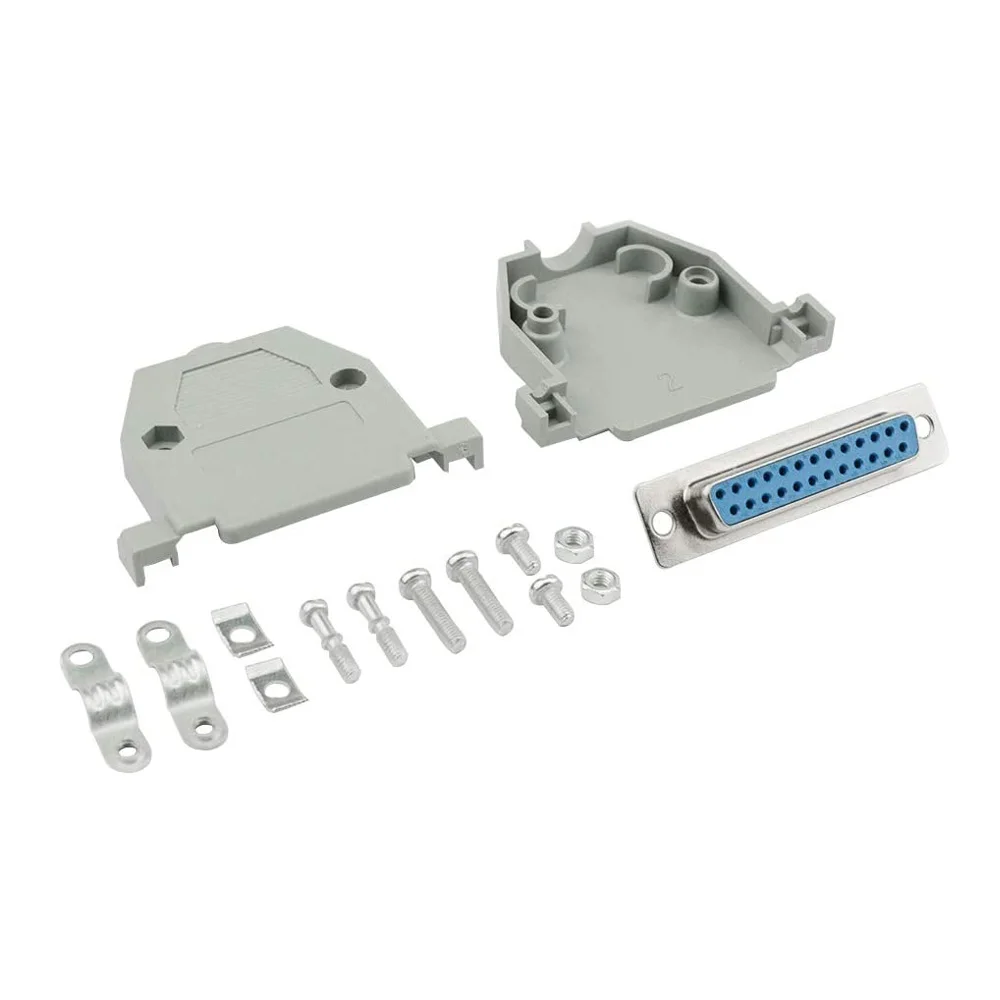 10Pcs(5 쌍) DB25 암-수 솔더 유형 커넥터 이중 행 25 코어 용접 라인 및 10Set 회색 플라스틱 후드 RS232 키트