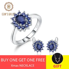 GEM'S балетная Принцесса Диана Натуральный Синий сапфир цветок серьги кольцо Набор 925 пробы Серебряный набор украшений для женщин Свадьба