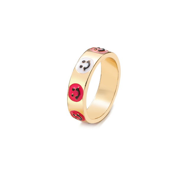 European And American Fashion Simple Style Macaron Bohemian Cartoon Ring Color Dripping Love Smiley Face Ring