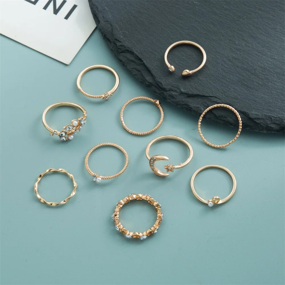 FNIO Bohemian Gold Chain Rings Set For Women Fashion Boho Coin Snake Moon Rings Party 2021 Trend Jewelry Gift 6