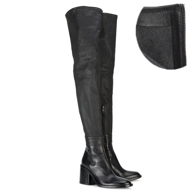Black Plush in Prova Perfetto/фирменный дизайн; Сапоги выше колена из натуральной кожи; женские черные высокие сапоги на высоком каблуке; женская обувь; большие размеры 33-45 - Цвет: Black Plush in