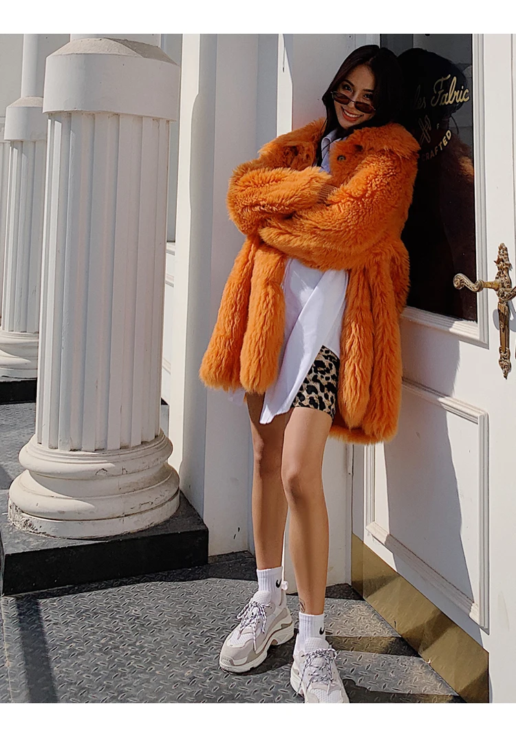 winter fashion new Tuscan fur coat female orange sheep fur coat women hot sale overcoat Ladies outerwear real fur coat