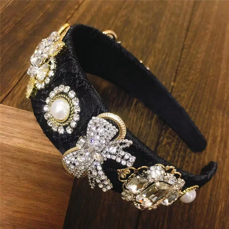 2021 Nerw Bowknot Baroque Rhinestone Crystal Headbands For Women High Quality Sparkly Luxury Geometric Hairbands For Girls Party fashion bow kids flat shoes for little girls summer sandals 2021 beach for children rhinestone shoe girls dress 3 6 8 12 years