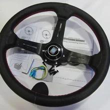 Гоночный 14 дюймов 350 мм кожаный глубокий диск Дрифтинг спортивный гоночный руль красная линия черная алюминиевая рама