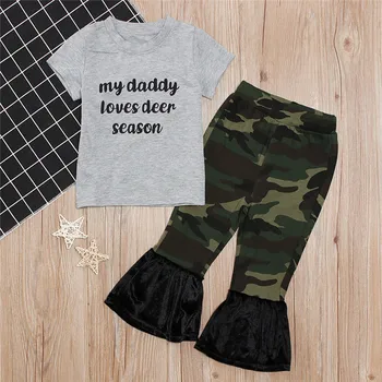 

2019 Fashion Baby Clothes Infant Baby Girl Boy Short Sleeve T shirt Tops Leopard Print Flare Pants Clothes Set