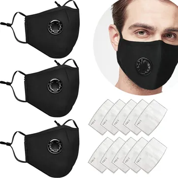 

3 PCS Unisex Washable and Reusable Face Masks With 10 PCS Filters Dustproof Pm2.5 Windproof Foggy Haze Pollution Masks Masque