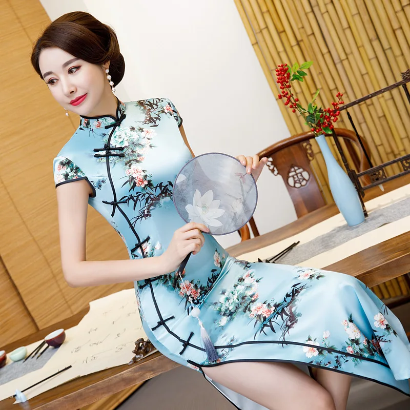 Новое поступление, китайское женское Элегантное вискозное Qipao, с принтом, женское платье, Cheongsam, сексуальное платье, одежда, большие размеры, XXXXL