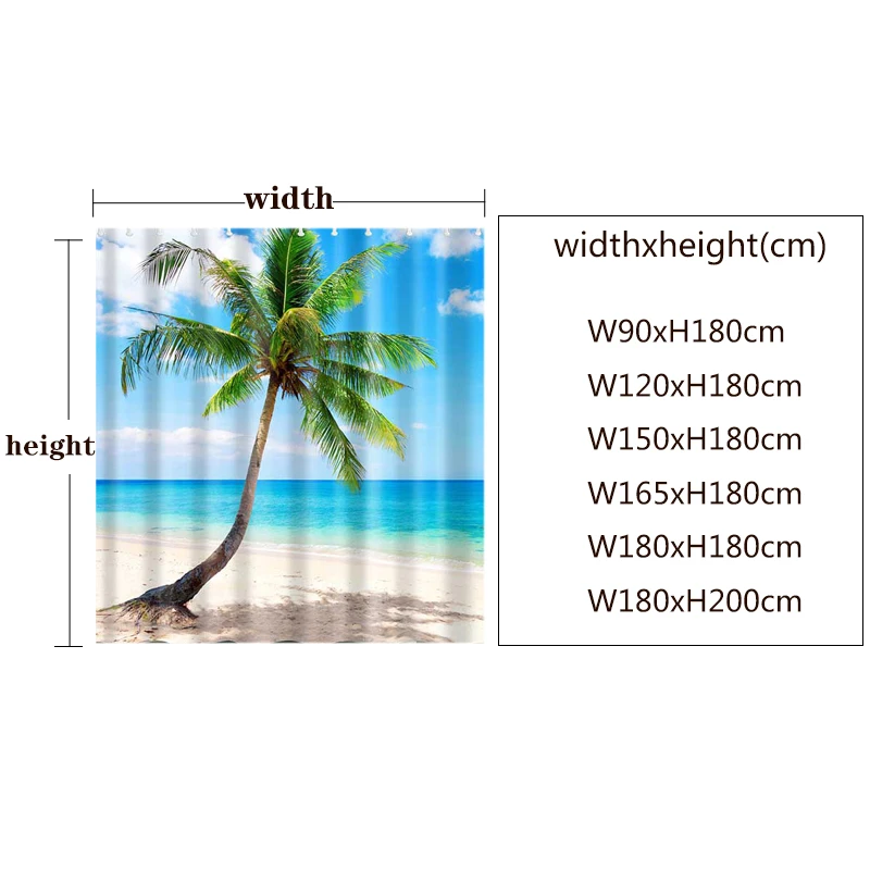 Green Tropical Plants Shower Curtains for Bathroom Polyester Seaworld Shower Curtain Printing Curtain Beach Curtains 1PC
