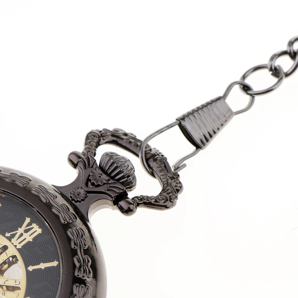 Стимпанк черный Механический Скелет карманные часы ручной ожерелье в виде переплетений часы