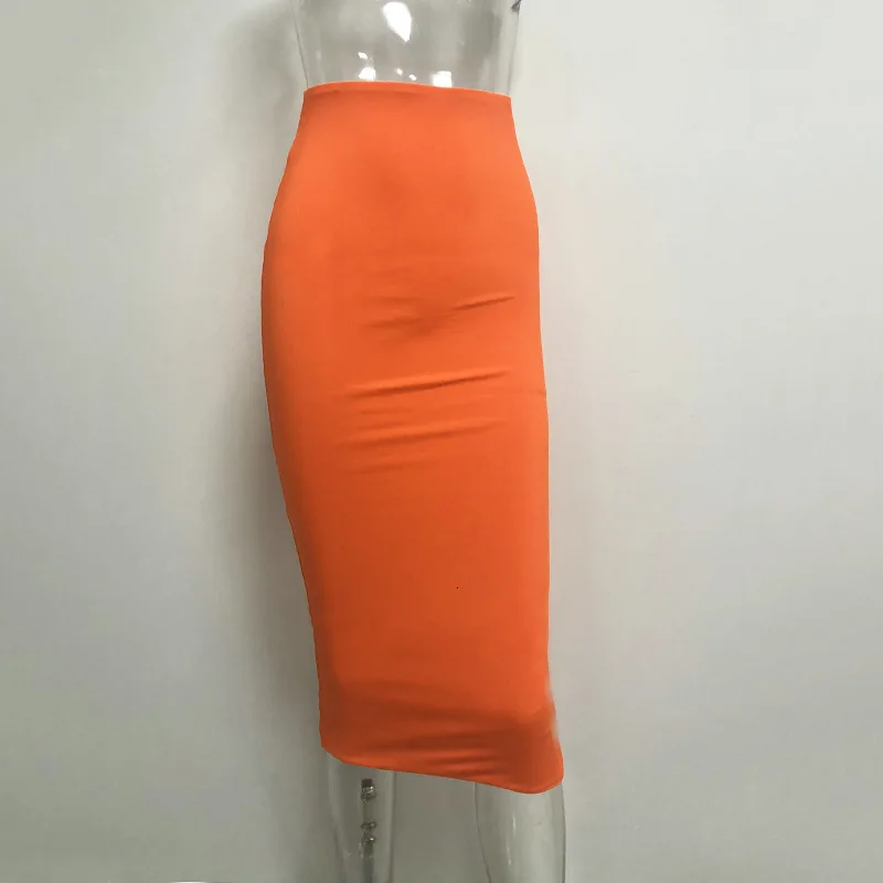 Autumn Package High Waist Skirts Womens Black White Orange Bodycon Long Skirt Club Party Wear