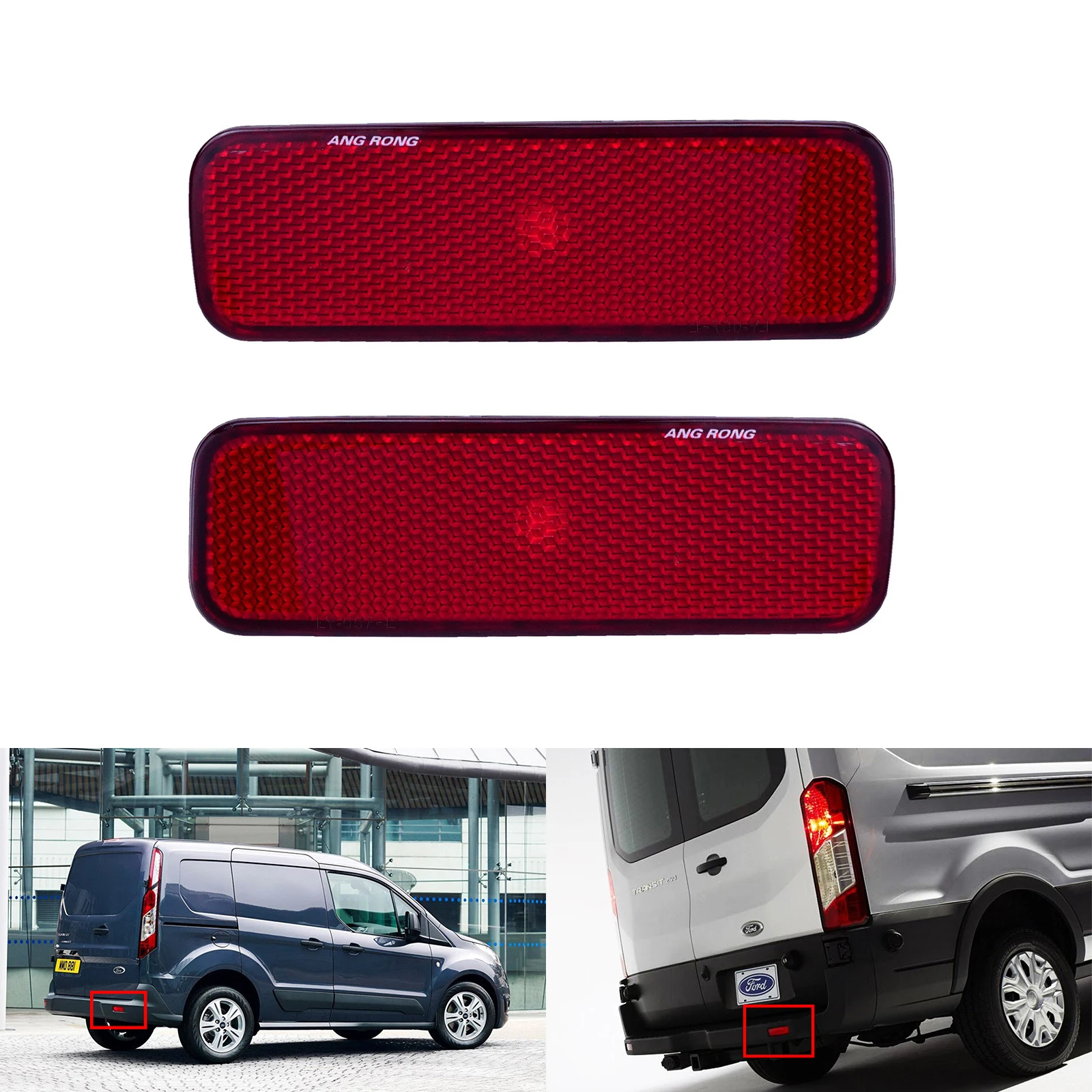 

ANGRONG 2x Rear Bumper Reflector Red Lens Left & Right NO LIGHT For Ford Transit Van Custom Connect