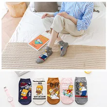 5 пар/лот, модные милые носки с героями мультфильма Симпсоны, носки-башмачки, смешная собака, кот, kawaii, животные, женские короткие носки, короткие носки для счастливой девочки