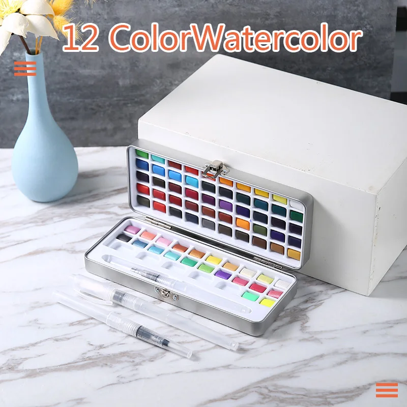 

72 Colors Watercolor Pigments Set Solid Pigment Paints Portable Drawing Pigments with Water Brush for Beginner Art Supplies