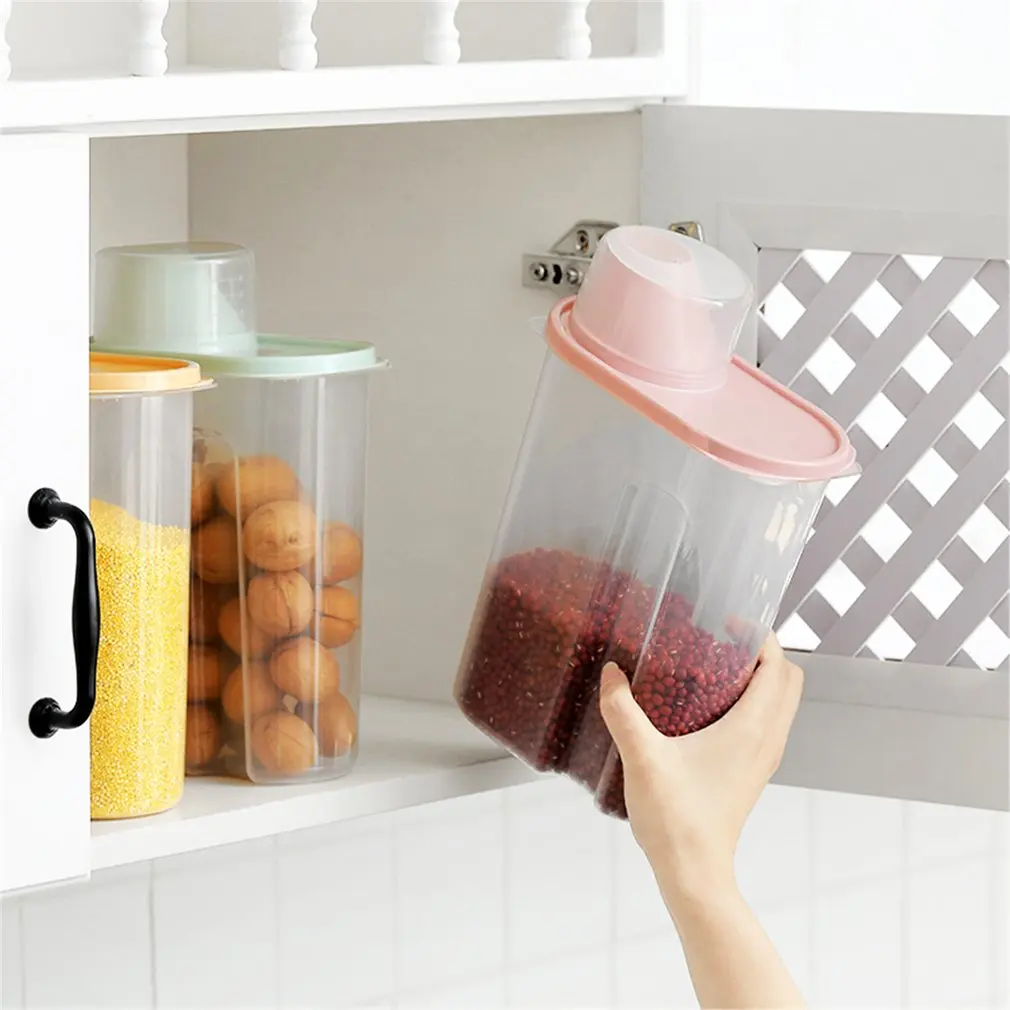 

Kitchen Food Cereal Grain Bean Rice Plastic Storage Container Box Transparent Grain Storage Tank