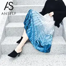 ANSELF Женская плиссированная бархатная юбка с градиентом элегантная женская юбка с галстуком-красителем с высокой талией милые осенние зимние юбки