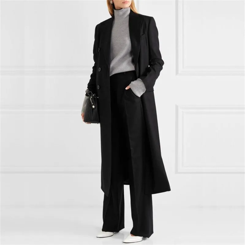 Fashion Solid Long Wool Coat Slim Office Lady Wool Blend Coat and Jacket Double Breasted Women Coats Autumn Winter