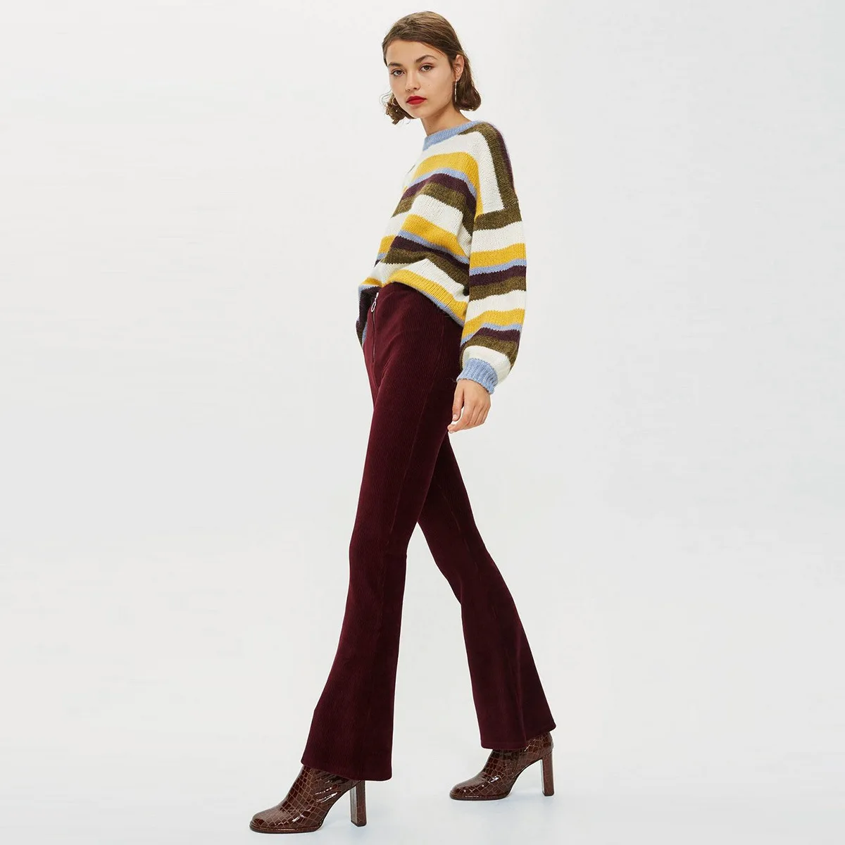 

Simple Style Stripe Contrast Loose Shoulder Oversized Sweater