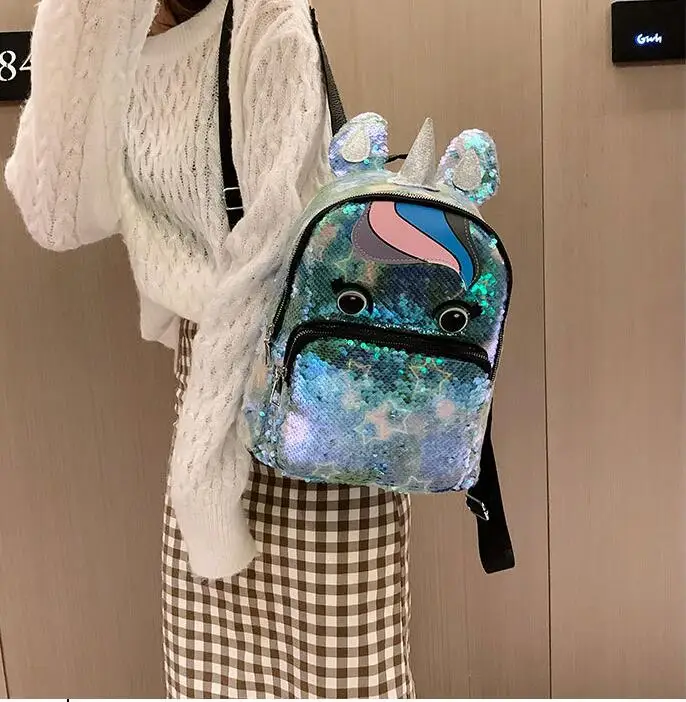 Детский рюкзак для девочек, модный рюкзак с блестками, bolso mujer, милый школьный рюкзак на плечо с рогом, женский рюкзак для путешествий