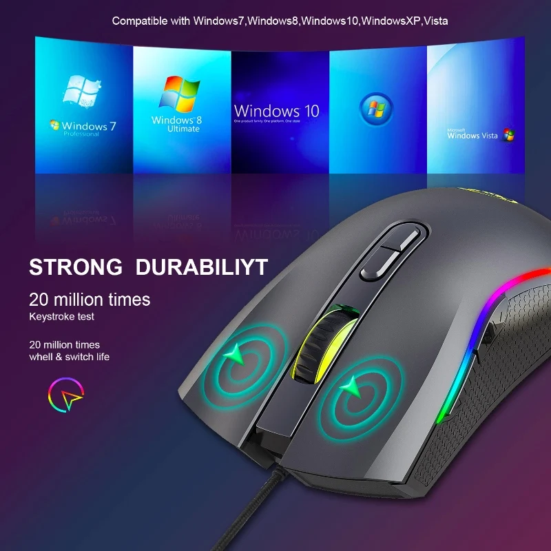 7 цветов мышь для ноутбука профессиональная оптическая 3200 dpi USB Проводная игровая мышь для ПК ноутбука компьютера