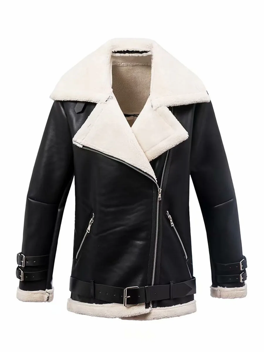 Утолщенные женские Куртки из искусственной кожи, топы, черная мотоциклетная верхняя одежда в стиле панк, зима-осень, повседневные Прямые куртки на молнии, пальто, женские топы