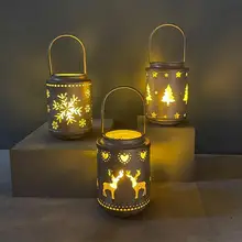1Pcs Christmas Hollow Candle Holder Christmas Snowflake Elk Xmas Tree Pattern Candlestick Home Desk Supplies Xmas Gifts