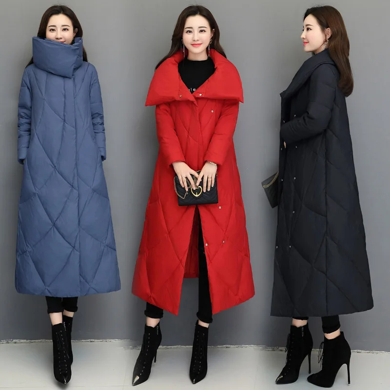 

Stand Collar Solid Color Elegant Simple Elegant Versatile 2019 Winter Long Thick Cotton-padded Clothes