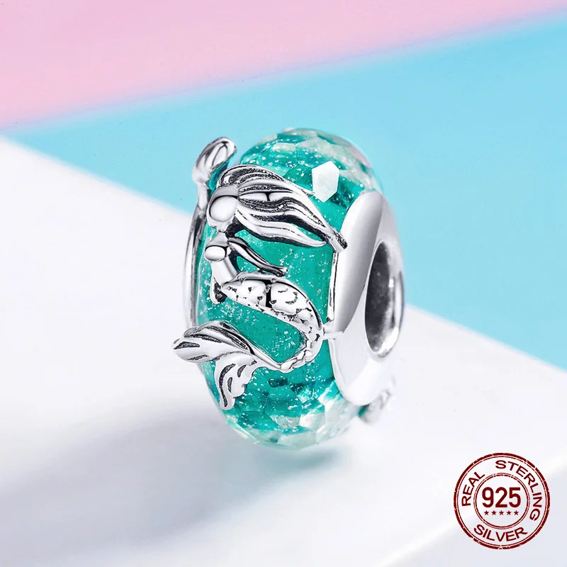Womak fit Pandora оригинальные бусины Русалка стекло Кристалл Шарм 925 серебро ювелирное изделие браслеткулон Изготовление DIY